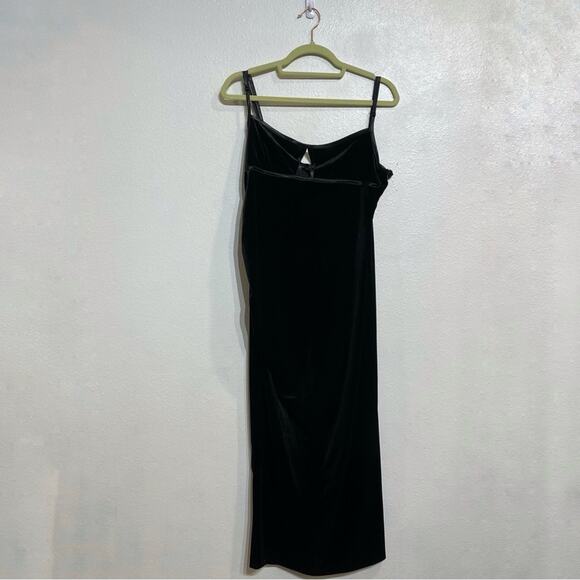 Zara Black Velvet Spaghetti Strap Side Ruched Midi Dress Sz XL NWT - Picture 2 of 13